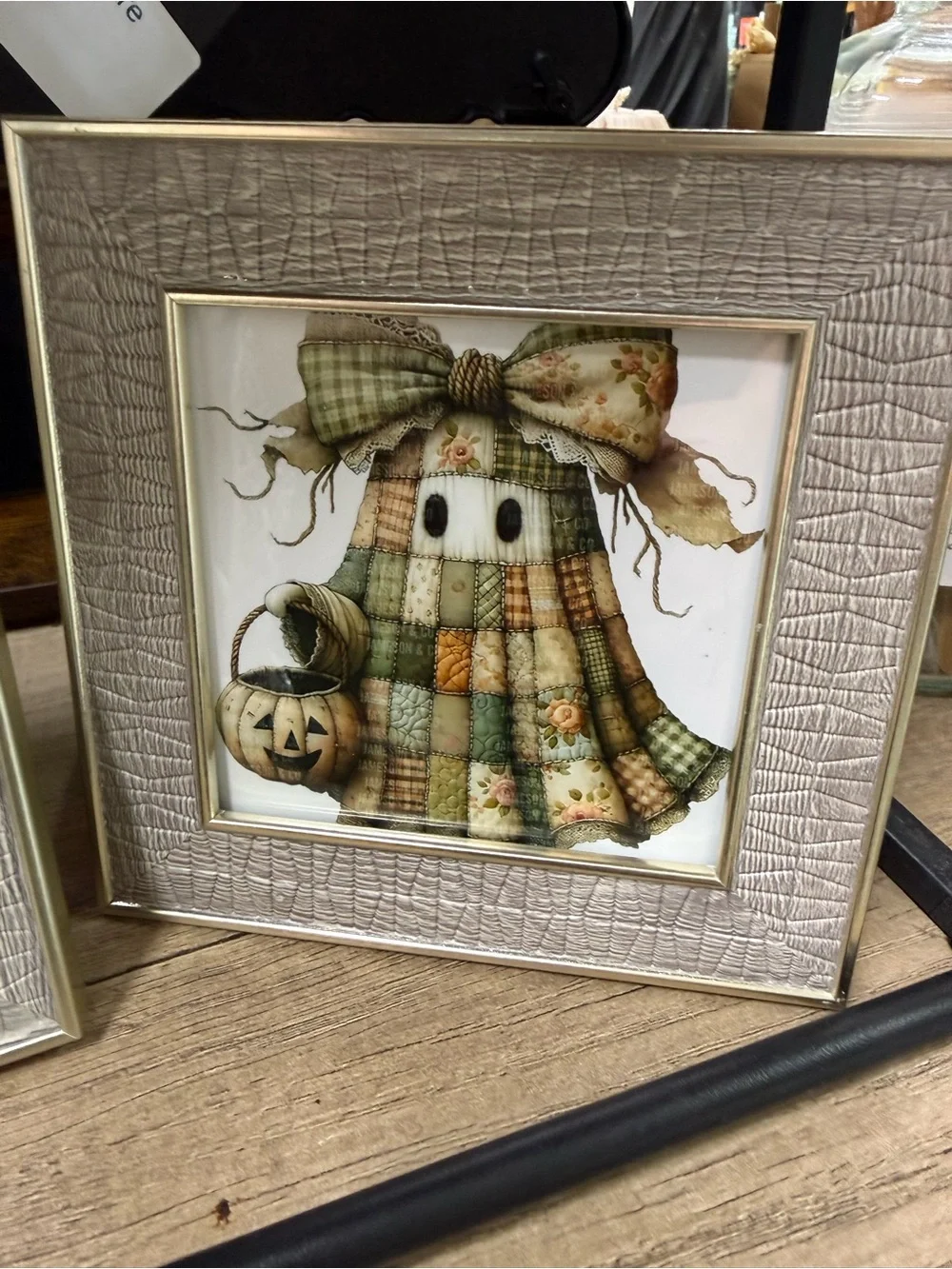 Framed Patchwork Ghost Wall Art - Green